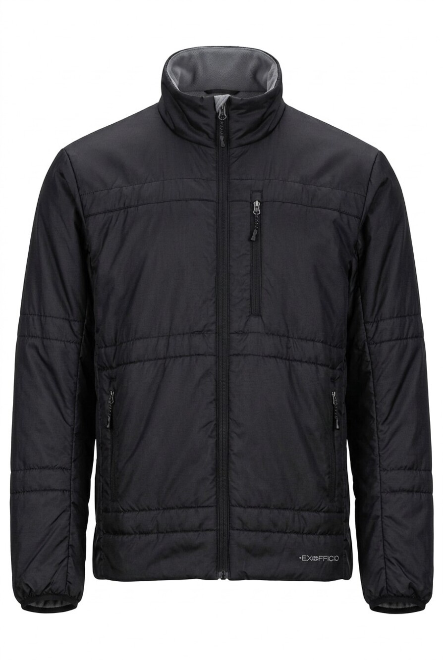 ExOfficio Men's Black Full Zip Jacket with Quilted Design and Zipper Pockets